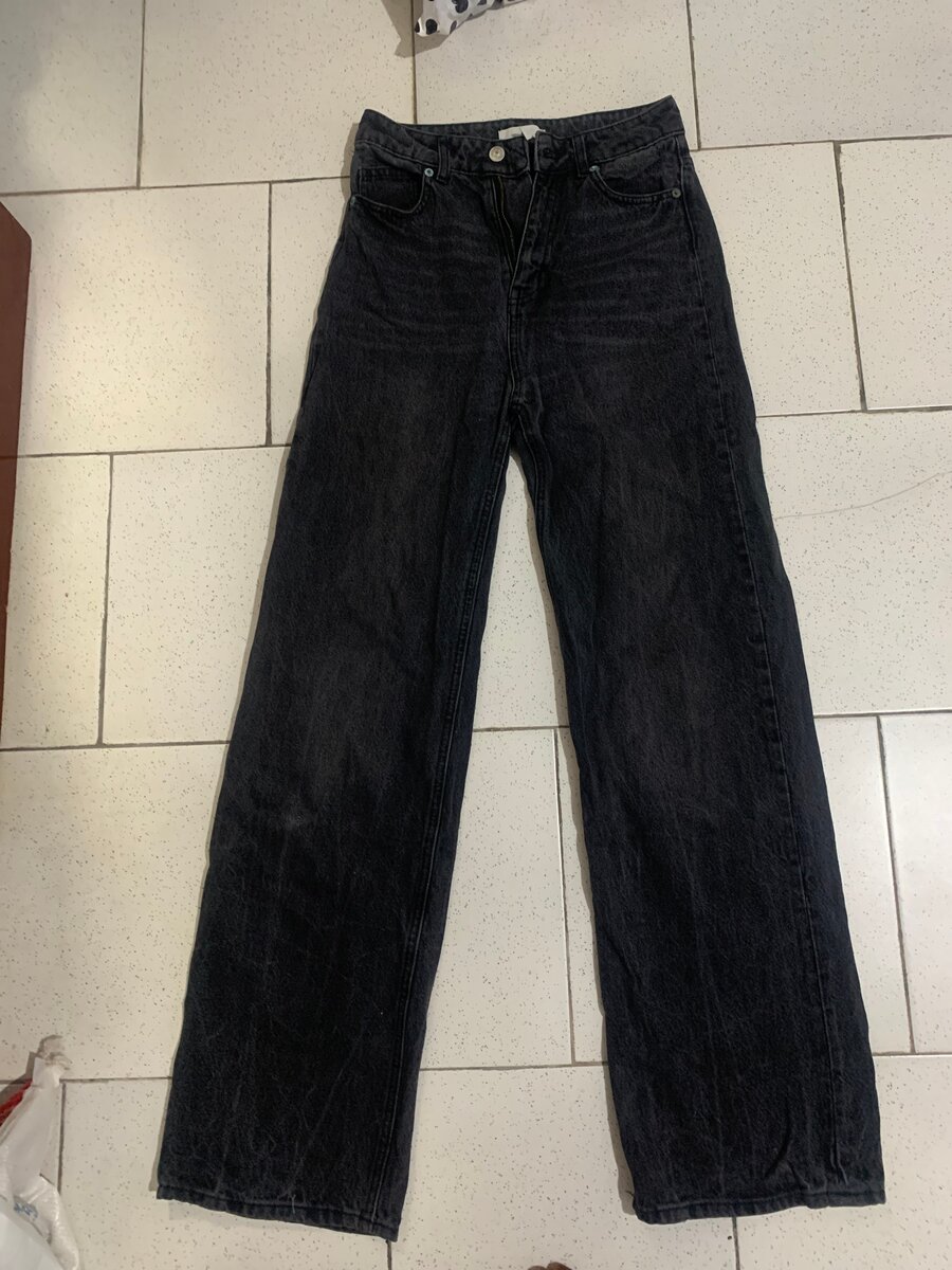 Jeans noirs gros bas unisexe