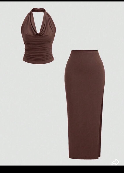 Ensemble top et jupe marron