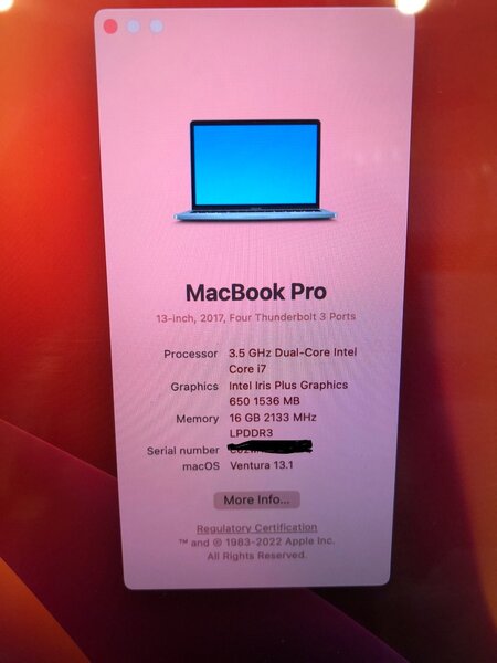 Apple MacBook Pro 2017. 13 inch for sale