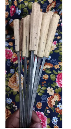 6 Pcs Wooden Handle Tikka Bar B Q Grill Tikka Sticks With Wooden Handle White Flat Shape BBQ Sticks Seekhein