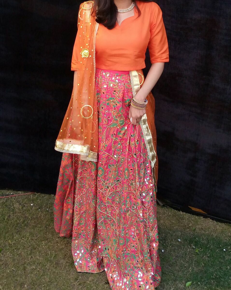 Orange and Pink Lehenga Choli