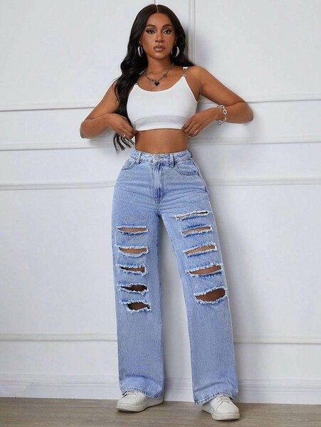 Jeans déchirés taille haute