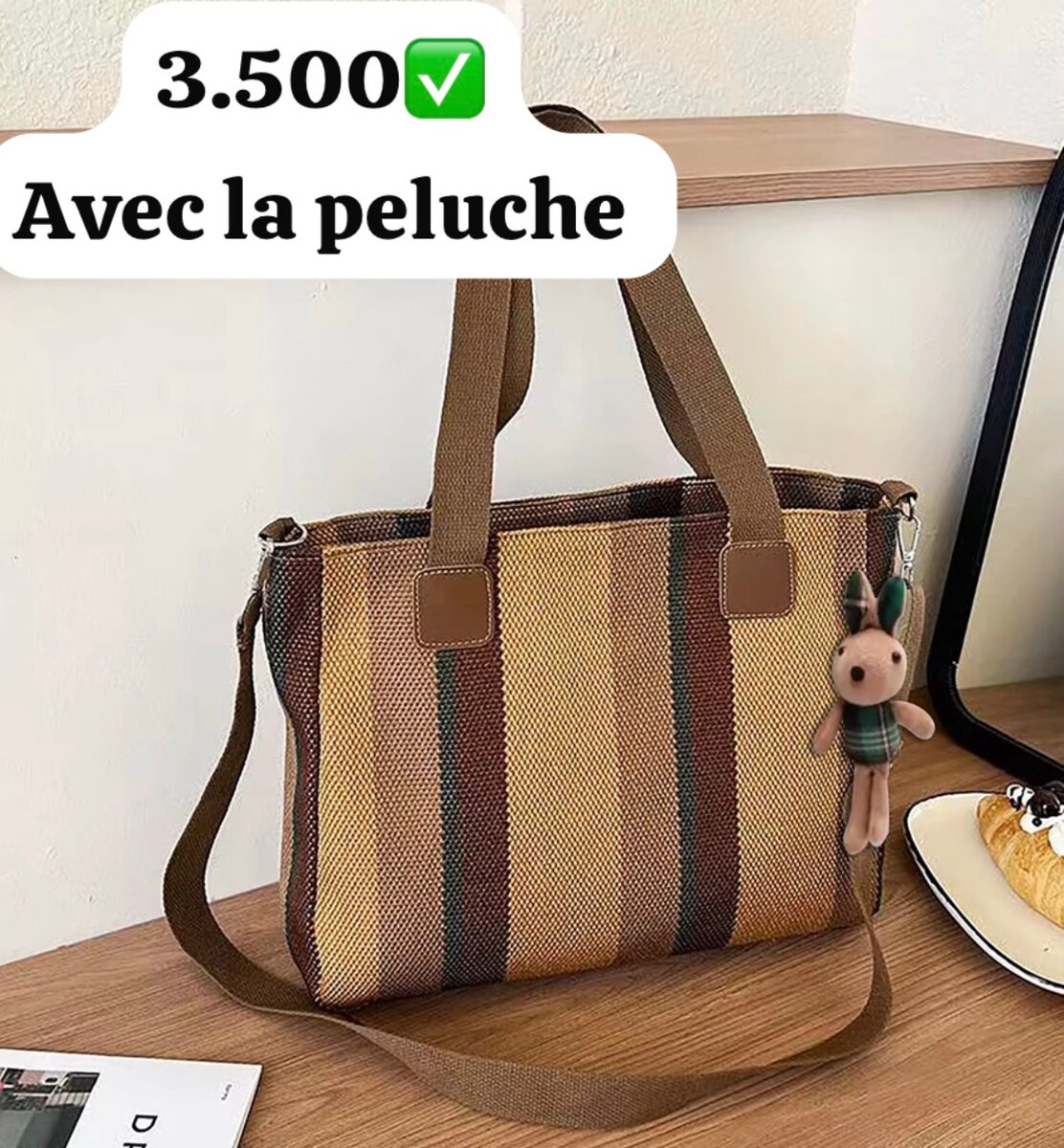 Sac à main rayé marron
