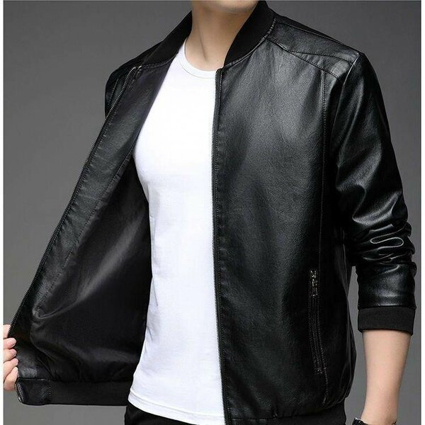 Veste en cuir noir homme