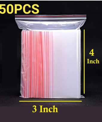 50 PCS Resealable Air Tight ZipLock Transparent Closeable Bag - Sizes Available
