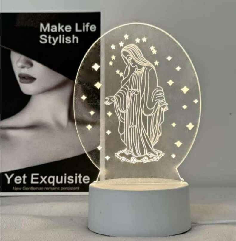 Lampe LED 3D Croix et Vierge