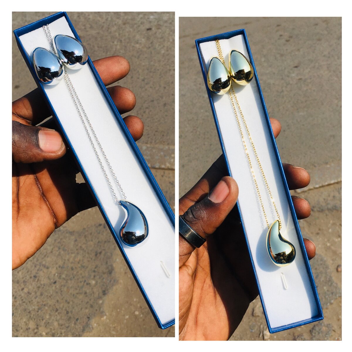 Stainless steel TearDrop Necklace and Earrings