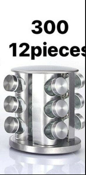 12-piece stainless steel spice set on rotating stand