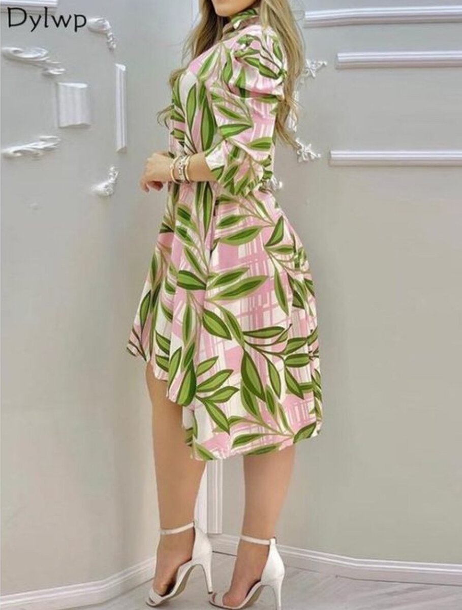 Women Long Sleeve Shirt Dress Casual Floral Print Midi Dress