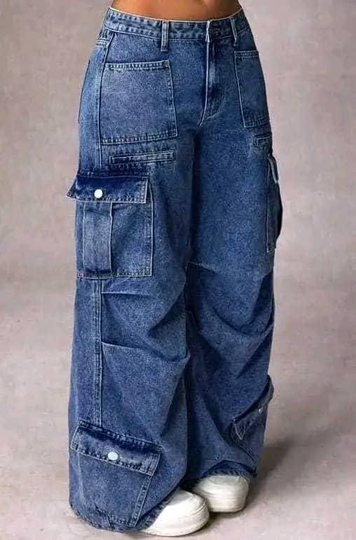 Pantalon cargo large denim