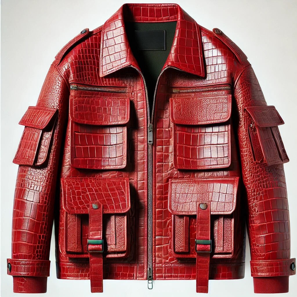 Veste en cuir croco rouge