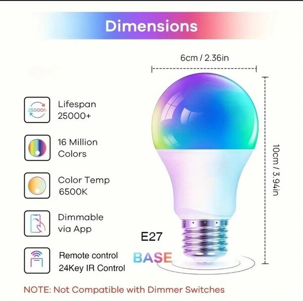 2 PCS LCUTML Smart LED Bulbs, RGBW Color Changing, Dimmable