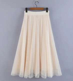 Long Skirts Pleated Tutu Skirt Female High Waist Fashion ( Fabric Net )