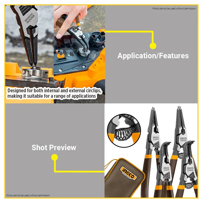INGCO Circlip Pliers Set 180mm 4pcs