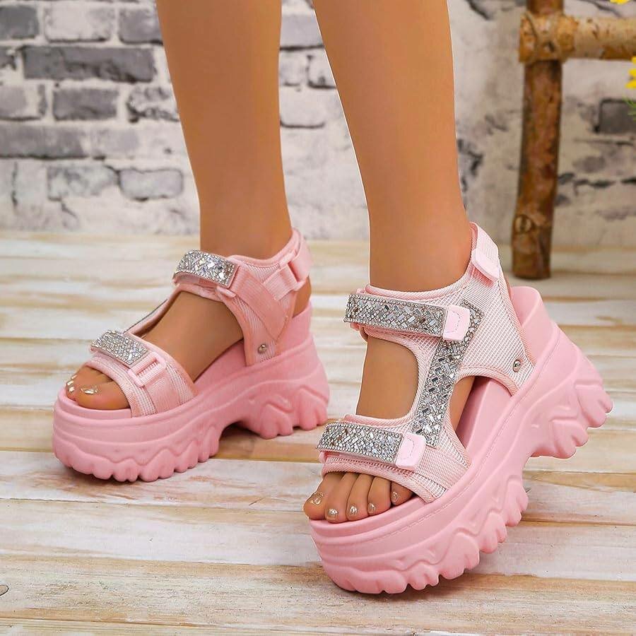 Sandales compensées strass femme