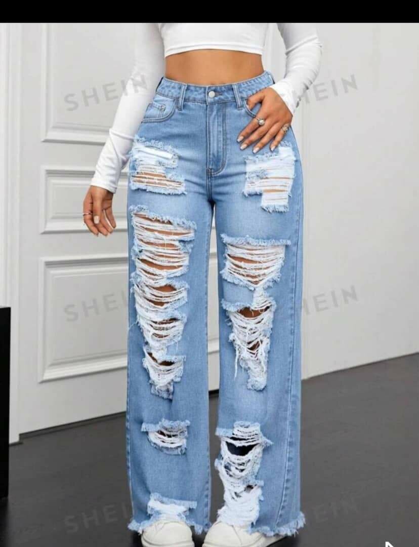 Jeans déchirés taille haute femme