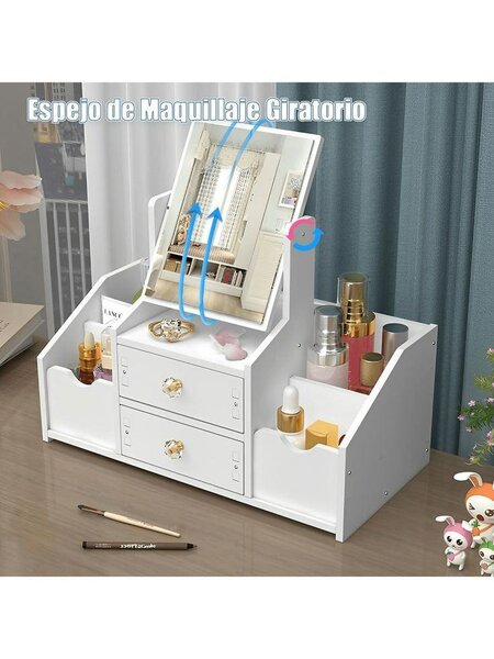 Organisateur maquillage avec miroir rotatif