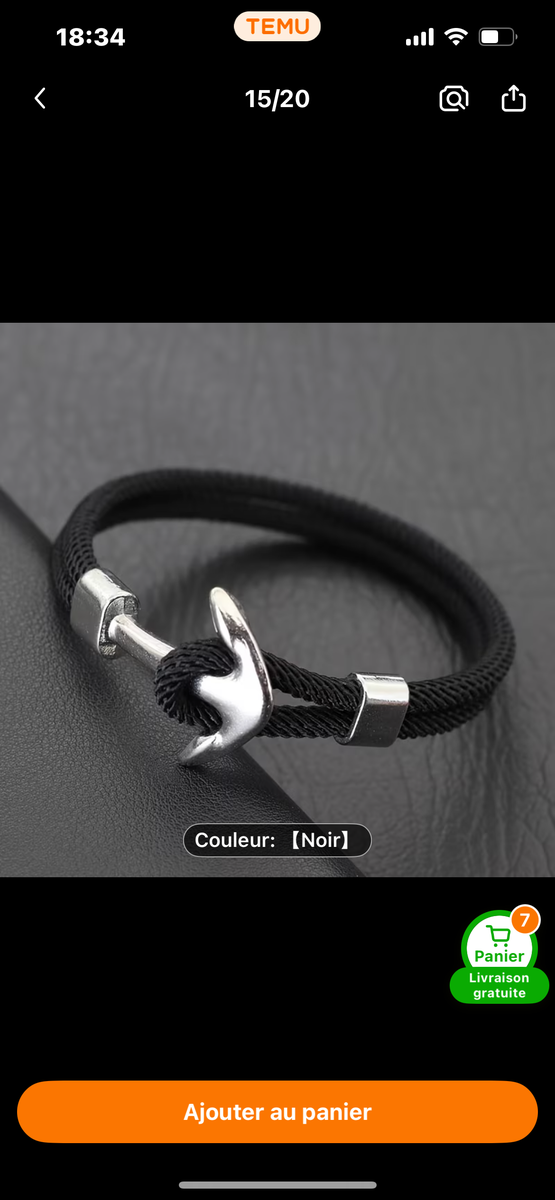 Bracelet avec ancre en corde rouge