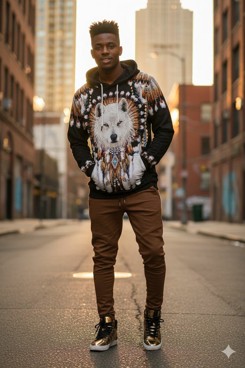 Sweat à capuche loup tribal