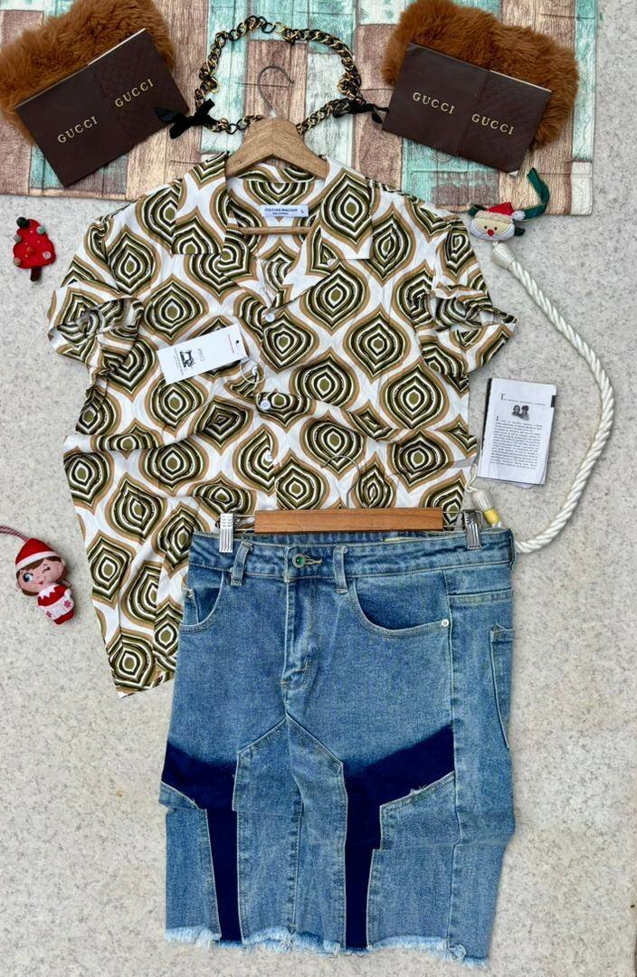 Chemise imprimée et short en denim