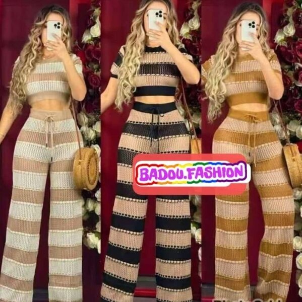 Ensemble tricoté rayé chic