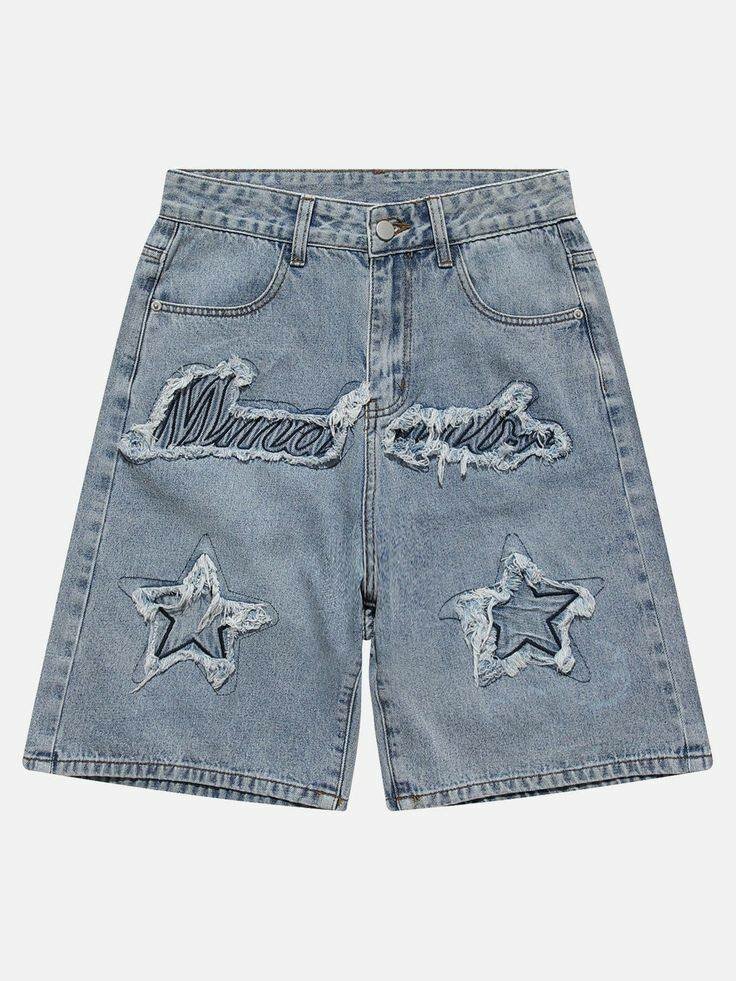 Shorts en Jean avec Motifs Style Urbain