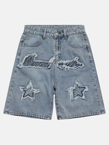 Shorts en Jean avec Motifs Style Urbain