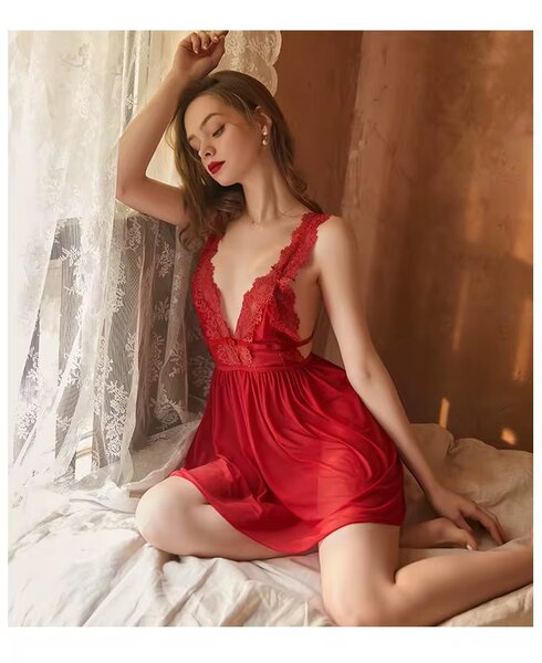 Nuisette en Dentelle Rouge Glamour