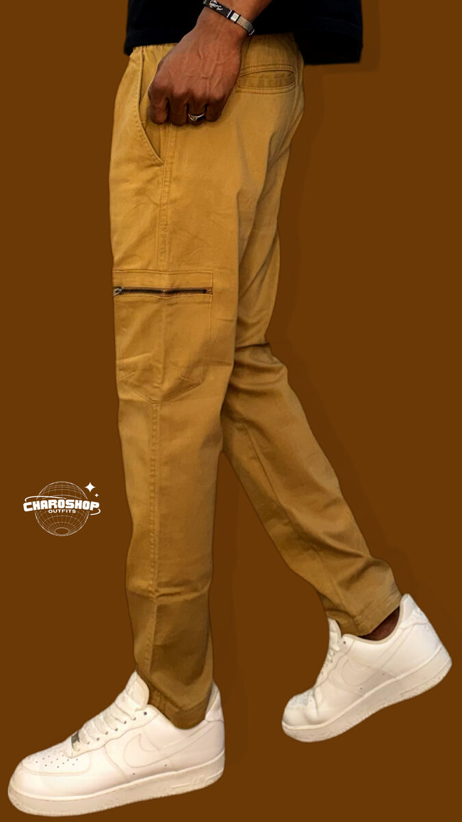 Pantalon cargo homme jaune moutarde