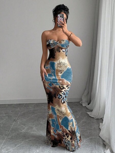 Robe longue imprimée animal