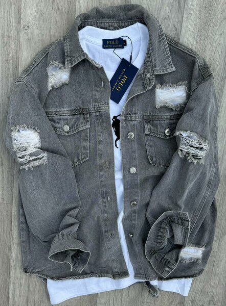 Veste en jean gris usée