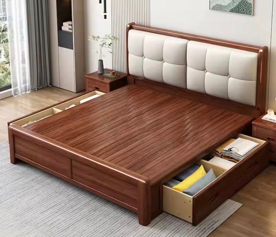 Lit double avec rangement intégré