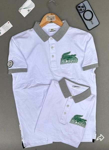 Polo Lacoste Blanc Gris