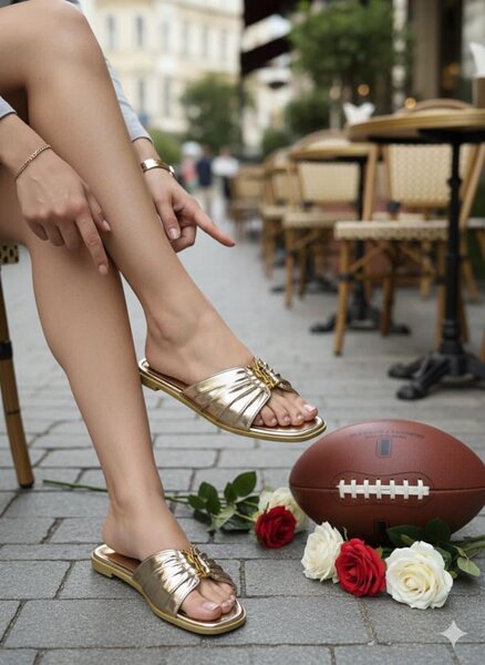 Sandales dorées à lanières pour femme