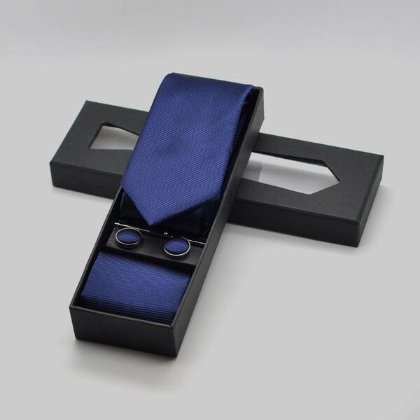 Ensemble cravate et boutons de manchette bleu