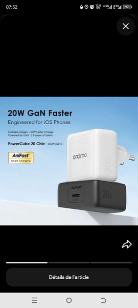 Chargeur Rapide 20W Oraimo