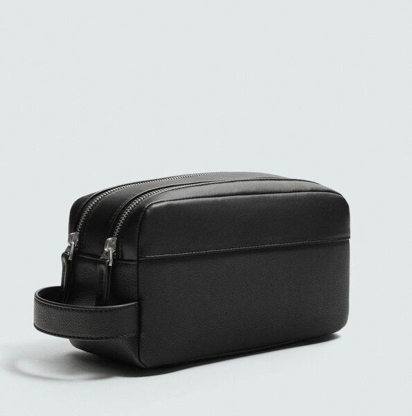 Trousse de toilette en cuir noir