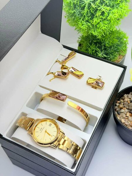 Ensemble Montre et Bijoux Doré