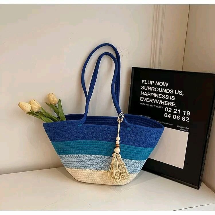 Sac fourre-tout en paille coloré