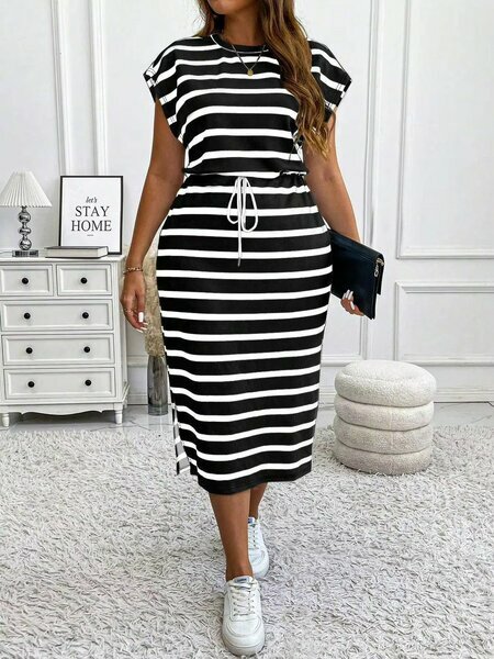 Robe rayée noir/blanc coton