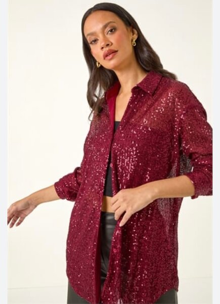 Chemise à paillettes bordeaux