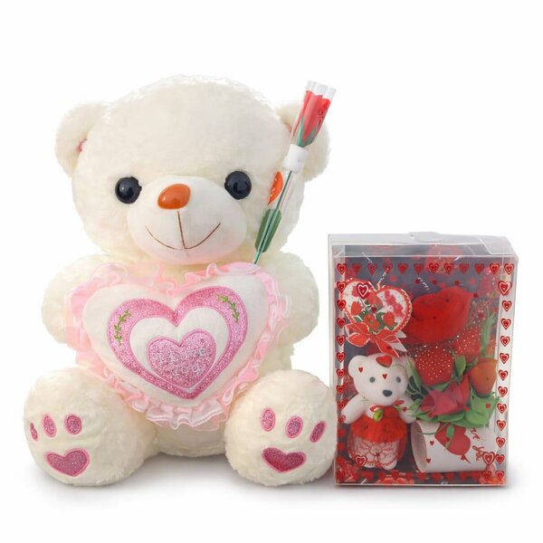 Ours en peluche avec rose et chocolat