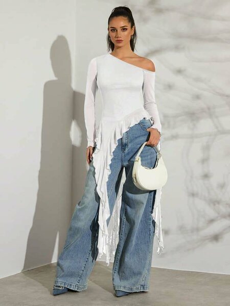 Top asymétrique bleu floral