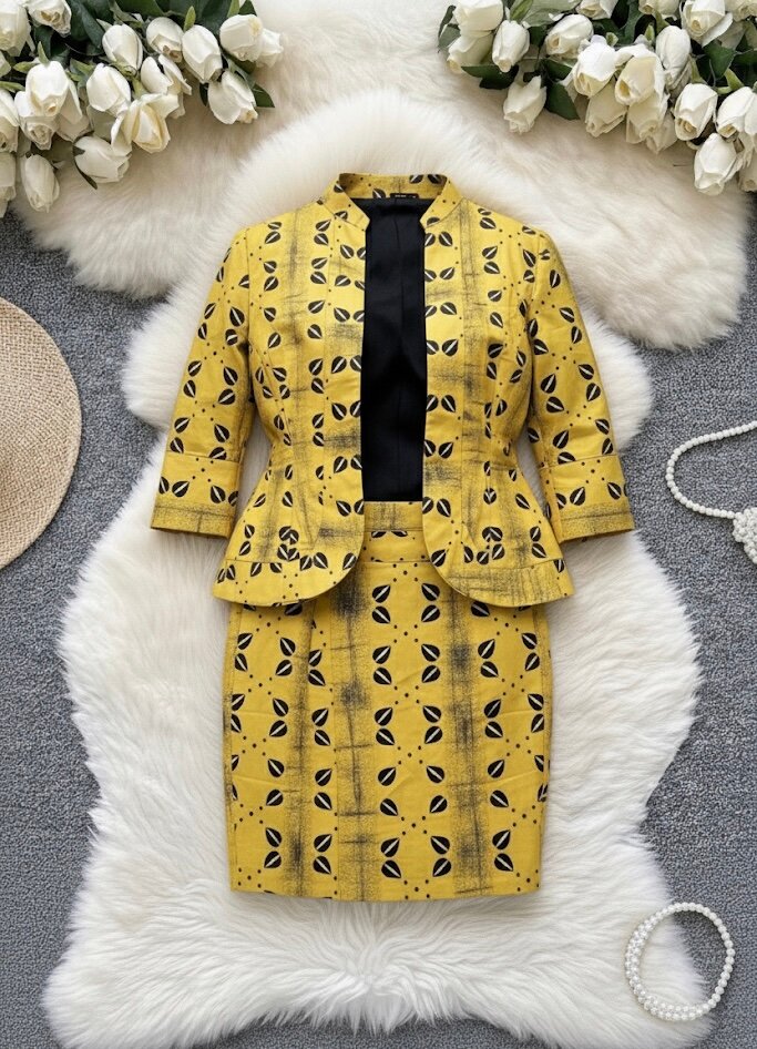 Ensemble Tailleur Jupe Wax Jaune