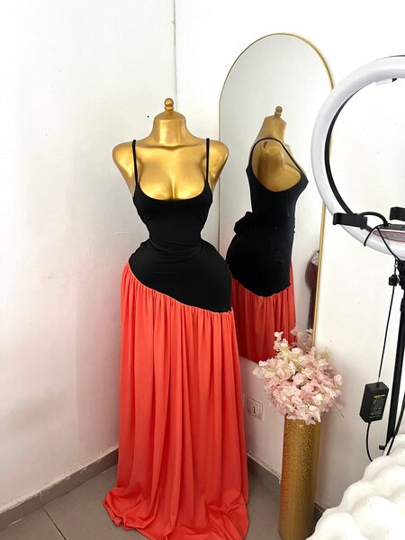 Robe Maxi Bustier Noir-Orange