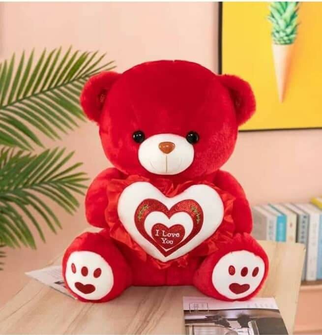 Nounours en peluche rouge avec cœur