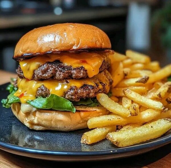 Burger gourmet avec frites