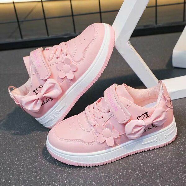 Sneakers fille rose fleurs et nœud