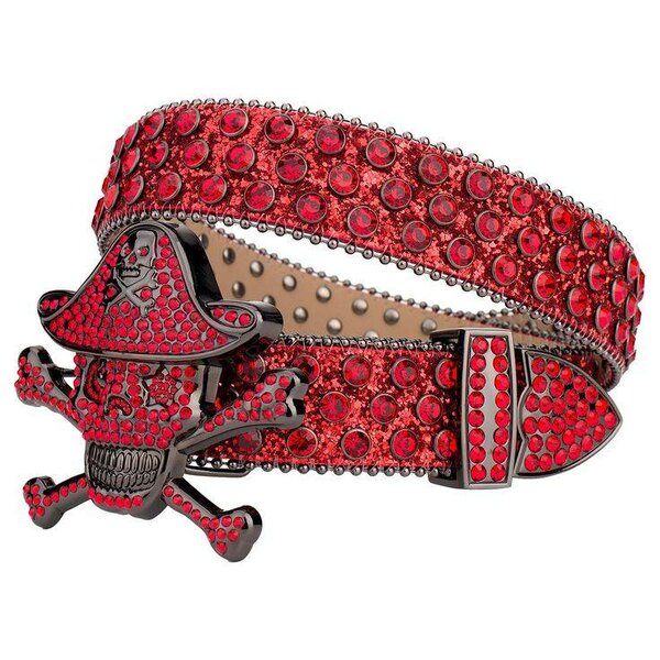 Ceinture rouge avec crâne strass