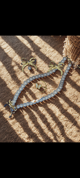 Pearl Bow Necklace with Earrings Set